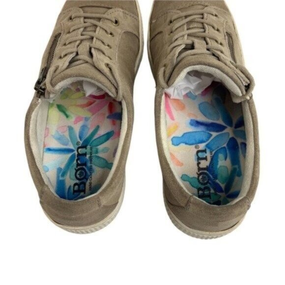 Born Lace Up Tamara Suede Sneakers in Castoro Textured Taupe Zipper Detail - Picture 6 of 8